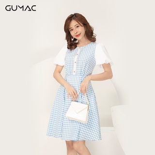 Đầm caro tay bí GUMAC DA929