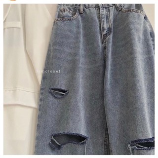 Baggy Jeans Ống Dài Rách 3LINE✨