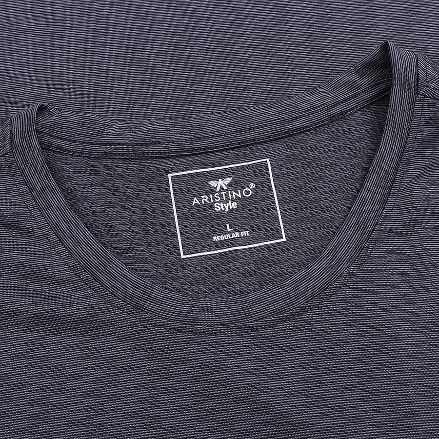 Áo thun nam ngắn tay cổ tròn Aristino ATS031S2 phông T-shirt Polyester thể thao dáng suông vừa kẻ ngang 3 màu lựa chọn