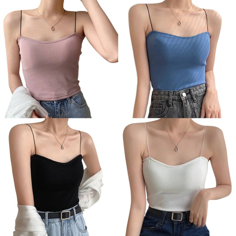 Áo Croptop Hai Dây Có Mút Đệm Ngực Màu Trơn Gợi Cảm Cho Nữ