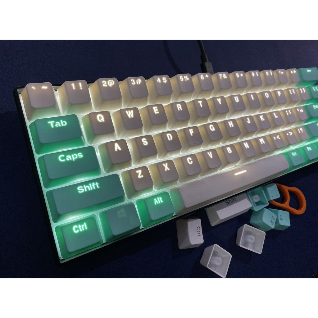Keycap màu lục lam và trắng, 61 key PBT keycaps Sự kiện đặc biệt Keycaps, bàn phím cơ hai màu có đèn nền keycaps GH60 / RK61 / ALT61 / Annie / GK61 keycaps poker keycaps chơi game
