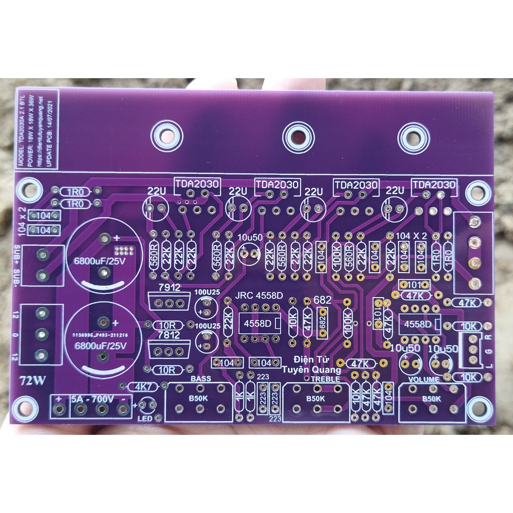 PCB Mạch Loa Vi Tính TDA2030 2.1 BTL Phíp FR4