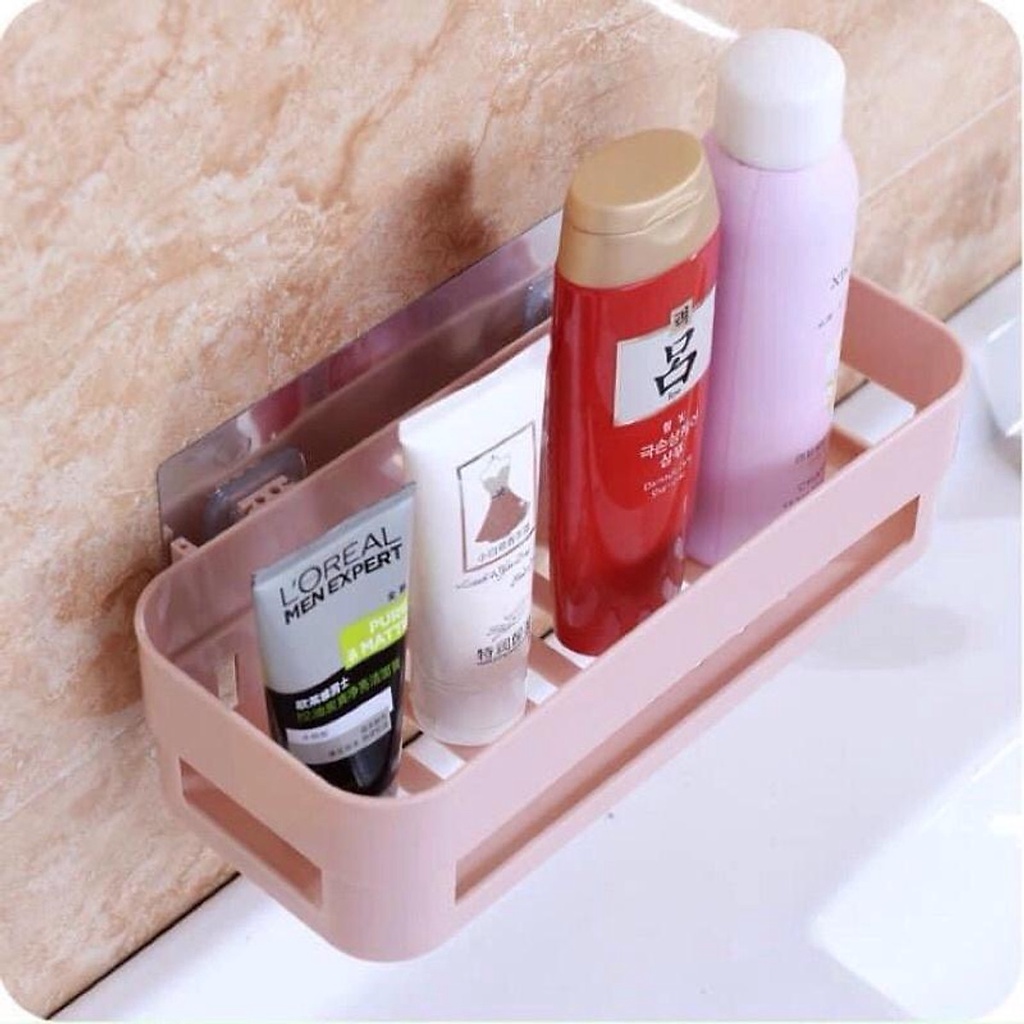 Khay Kệ Nhựa Chữ Nhật Đa Năng Dán Tường Để Mỹ Phẩm, Đồ Nhà Bếp, Nhà Tắm, kích thước: 24cm x 10cm x 7cm