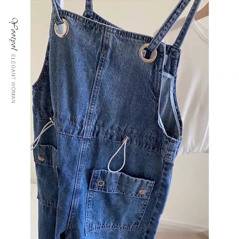 Yếm jean dài nữ trơn JL JohnsonLi , phong cách ulzzang hàn quốc J01