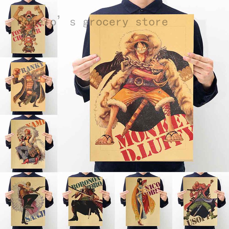 Set 8 Tấm Áp Phích Dán Tường In Hình Nhân Vật Phim One Piece