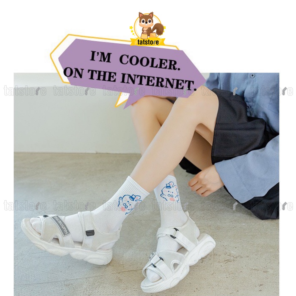 Tất cổ cao nữ bít tất trắng Hàn Quốc họa tiết hoạt động của thỏ cute mỗi ngày dễ thương TẤT STORE 2CCF23
