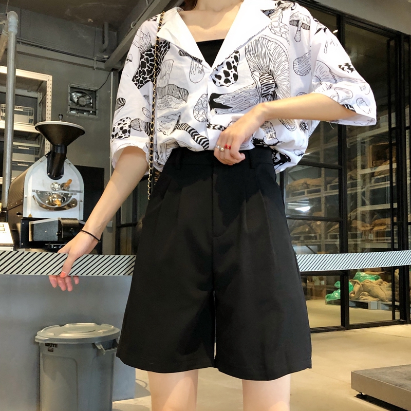 SUXI Quần Short Ống Rộng Lưng Cao Hợp Thời Trang