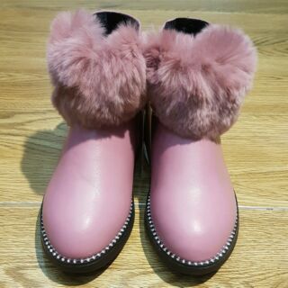 Boot bé gái Hồng cổ ngắn gắn lông