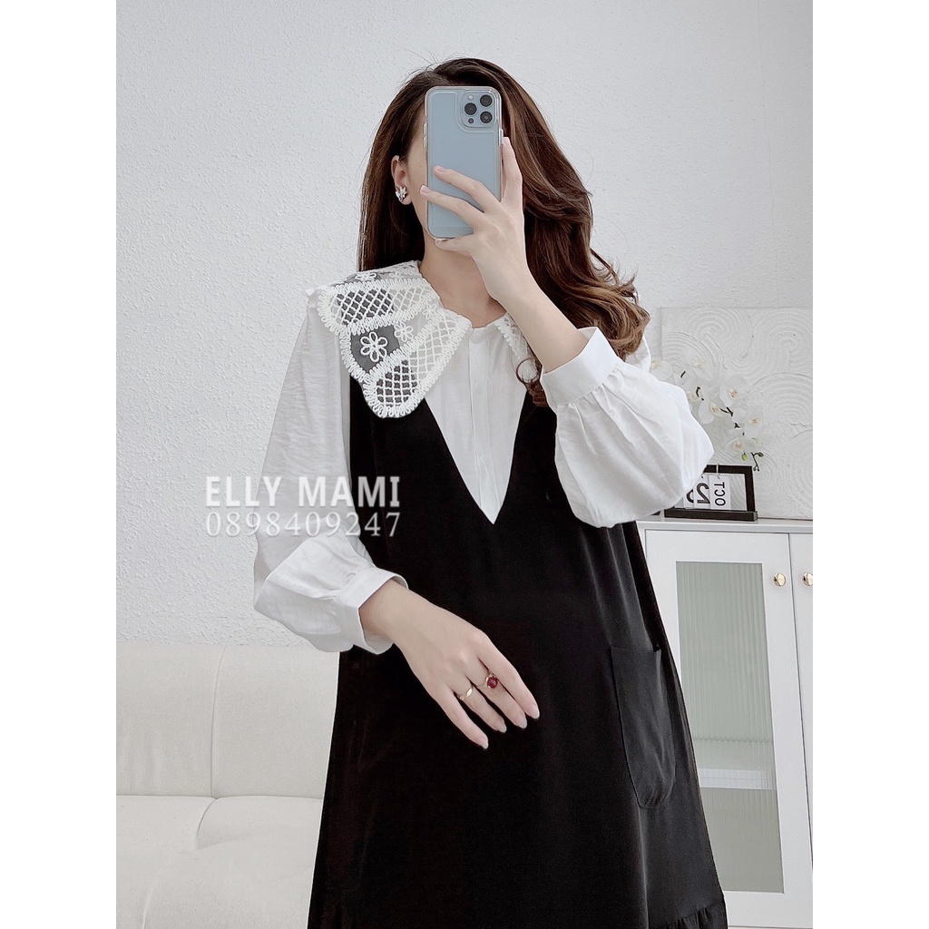 ( 40kg - 110kg ) Đầm Bầu , Suông Liền Cổ Ren , Dài Tay Form Dễ Mặc Thoải Mái Suốt Thai Kì &amp; Sau Sinh Thiết Kế Cao Cấp