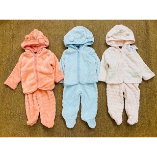 [1-6M] Set áo khoác + quần liền tất lông Kiabi - Xanh