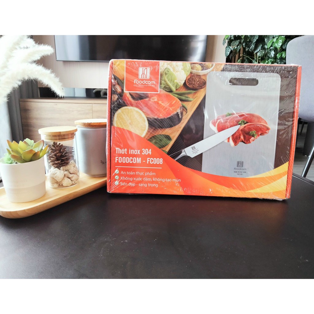 Thớt inox 304 kháng khuẩn Foodcom FC008 size 300*230mm, chống ẩm mốc độc hại