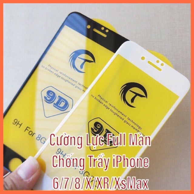 Kính Cường Lực IPhone 9D Siêu Xịn Full Màn, Hạn Chế Bám Vân Tay 6/7/8 Plus/X/Xr/XsMax