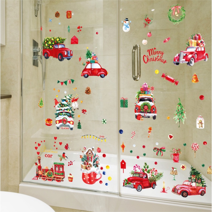 Decal Trang Trí Noel Hai Mặt Hít Tĩnh Điện - XE TẢI QUÀ GIÁNG SINH