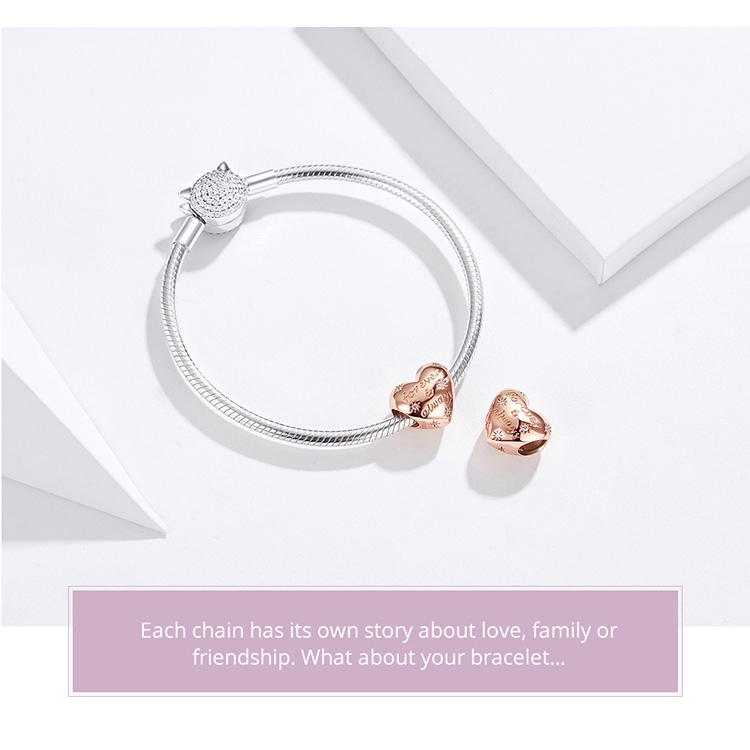 Mặt trang trí Bamoer hình trái tim bằng bạc 925 lấp lánh dùng làm đồ trang sức thủ công SCC1223