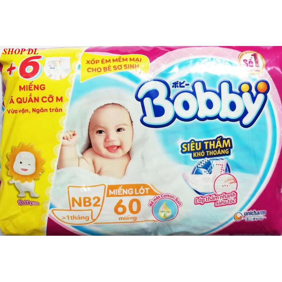 [TẶNG kèm 6 tả quần Bobby size M] Miếng lót Bobby Newborn 2 - gói 60 miếng