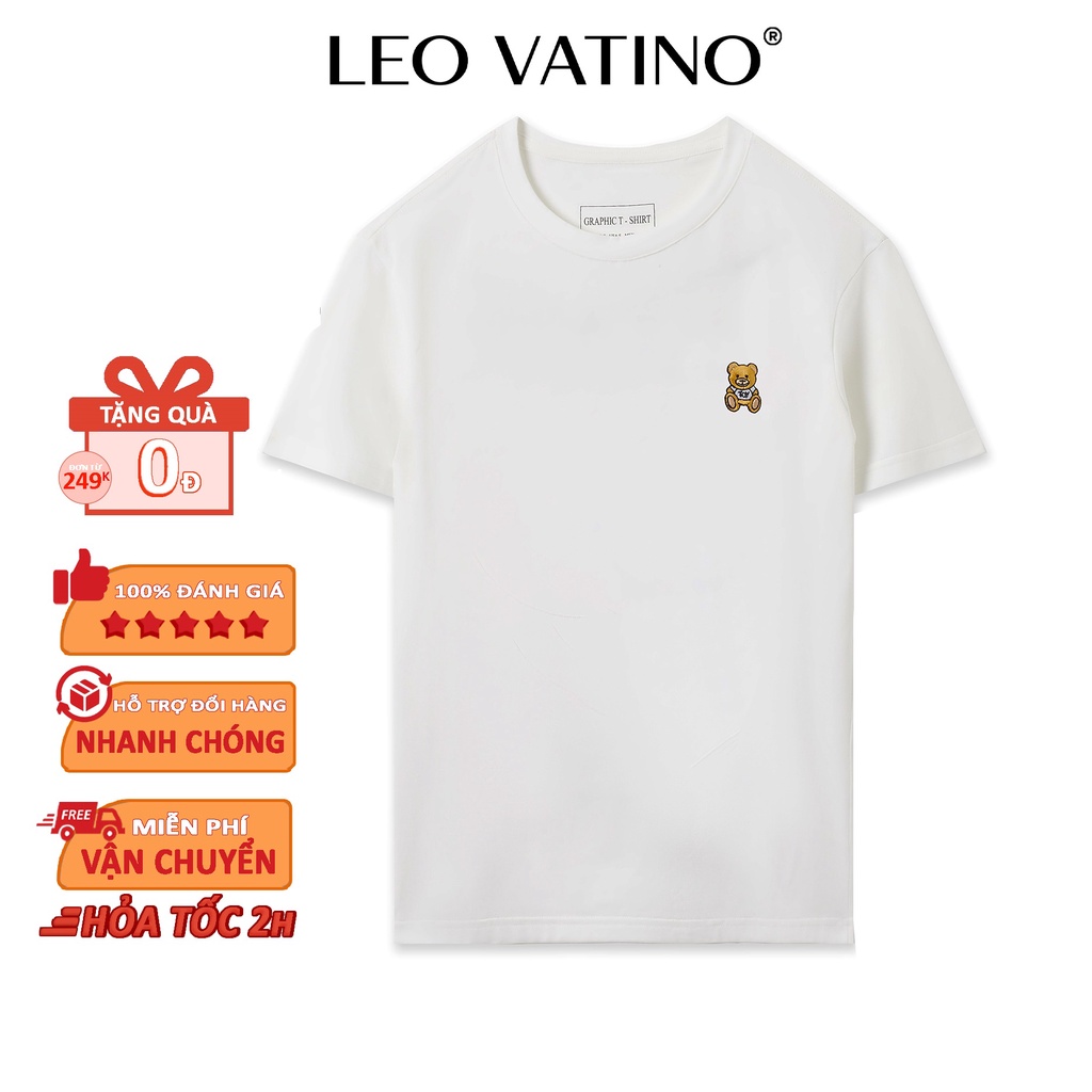 Áo thun nam Leo Vatino Cotton co giãn 4 chiều thêu Gấu Teddy cổ tròn tay ngắn APGP15