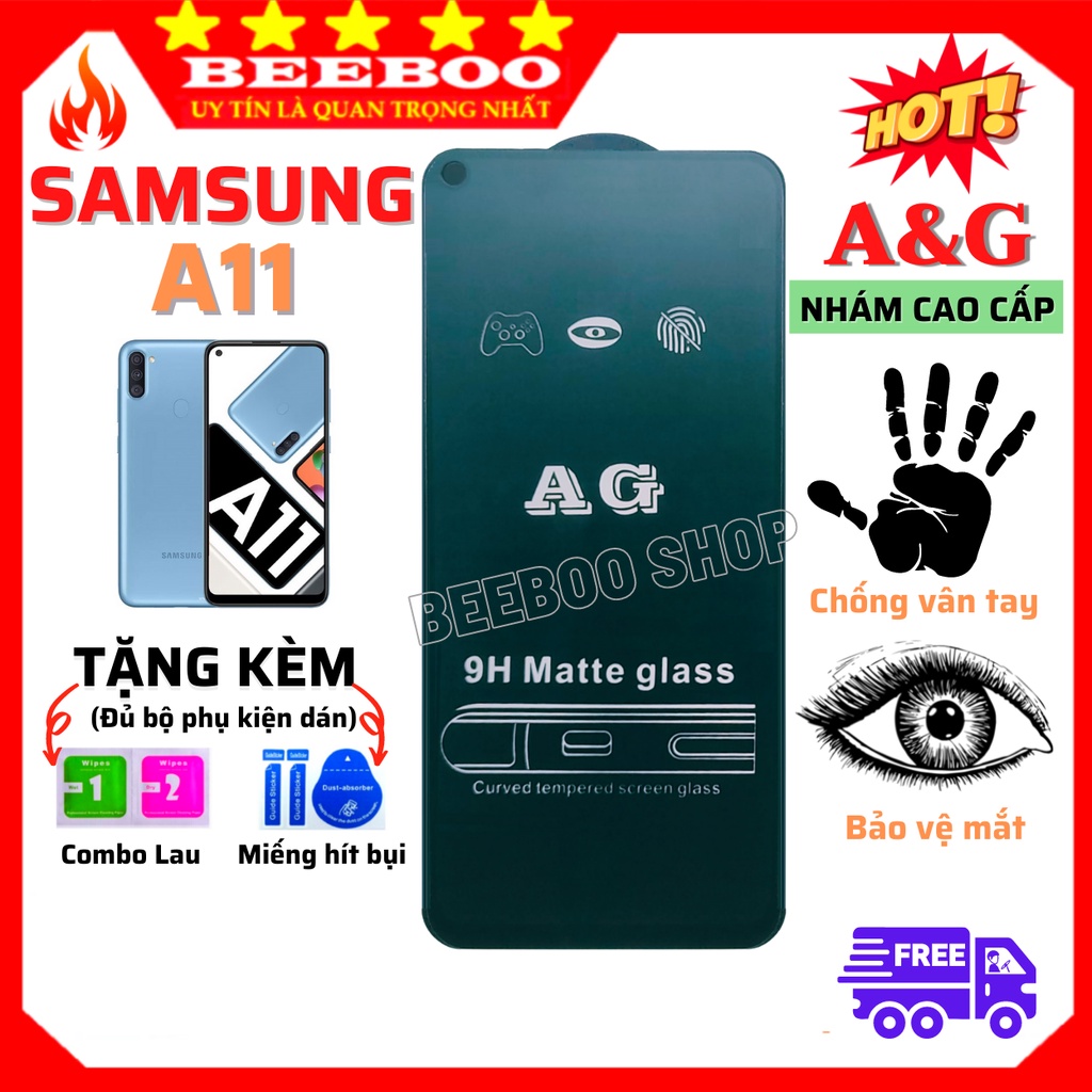 [AG NHÁM CAO CẤP] Kính Cường Lực Samsung A11 - Full màn hình - Nhám phủ Nano Cao cấp - Chống vân tay
