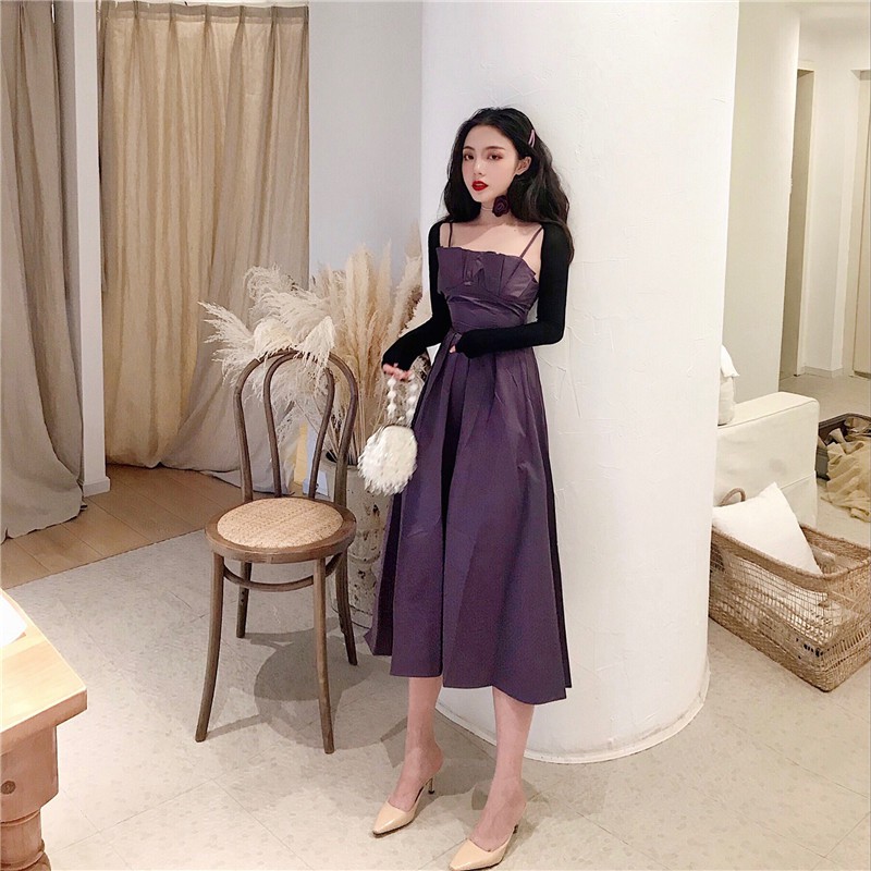 Đầm nữ dáng xòe dài hai dây Emilyshop (kèm áo ngoài)