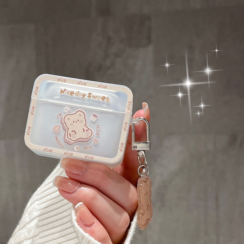 Case Ốp Bảo Vệ Gấu Nice Tai Nghe AIRPODS 3/Airpods Pro/Airpods 1/2 Kèm Khóa treo hình