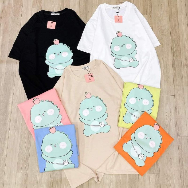 Áo thun cổ tròn khủng long cute unisex form rộng nam nữ