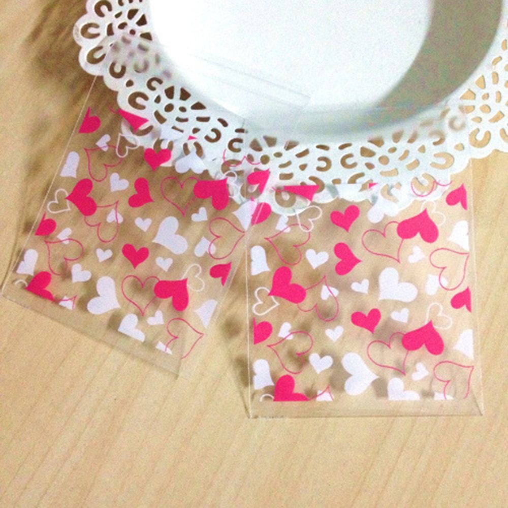 Set 100 túi đựng bánh kẹo mini trong suốt in họa tiết xinh xắn