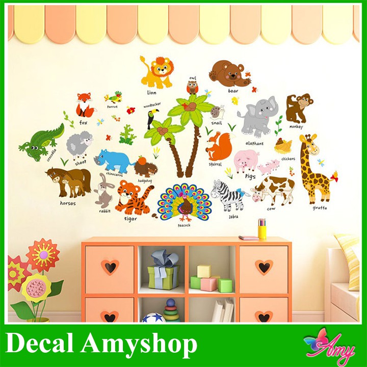 Decal dán tường Vườn thú tiếng anh số 3 dán trang trí phòng bé AmyShop DB082