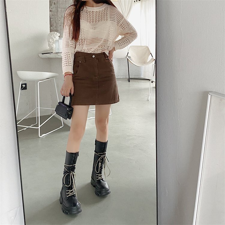 Giày Bốt Cổ Cao Vừa Có Khóa Kéo Phía Trước Thiết Kế Thoải Mái Phong Cách Retro Mỹ Hàng Mới