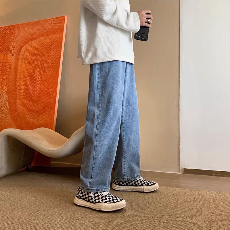 Quần Jean baggy Xanh for nam, nữ quần bò ống suông rộng unisex - Ống đứng Jean Skiny - thời trang hè.