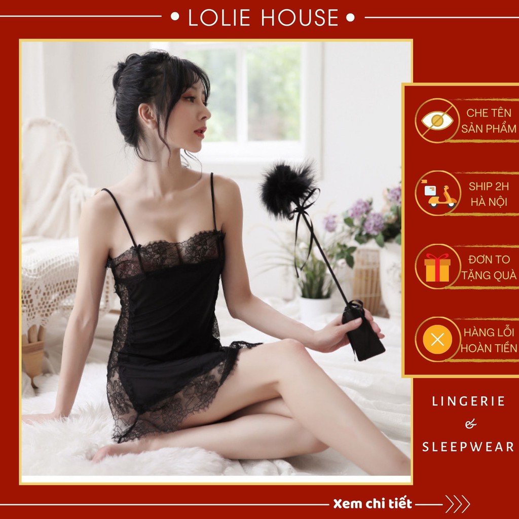 Váy Ngủ Nữ Hai Dây Phối Ren Sexy Gợi Cảm Quyến Rũ LOLIE HOUSE - VN9