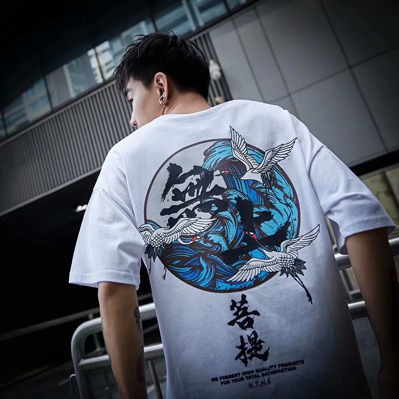 Áo Thun Tay Ngắn Dáng Rộng In Họa Tiết Trung Hoa Thời Trang Cho Nam Size M-8XL