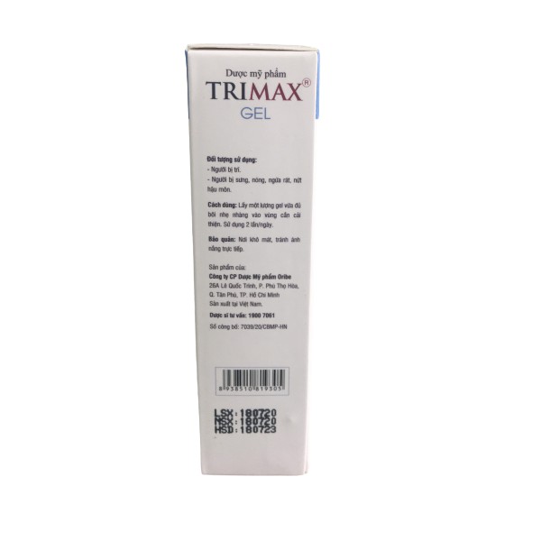 Trimax Gel - Giúp giảm đau và làm co búi trĩ, giúp dưỡng ẩm da, làm mềm da, làm dịu vùng da bị khô, rát, nứt nẻ, sưng