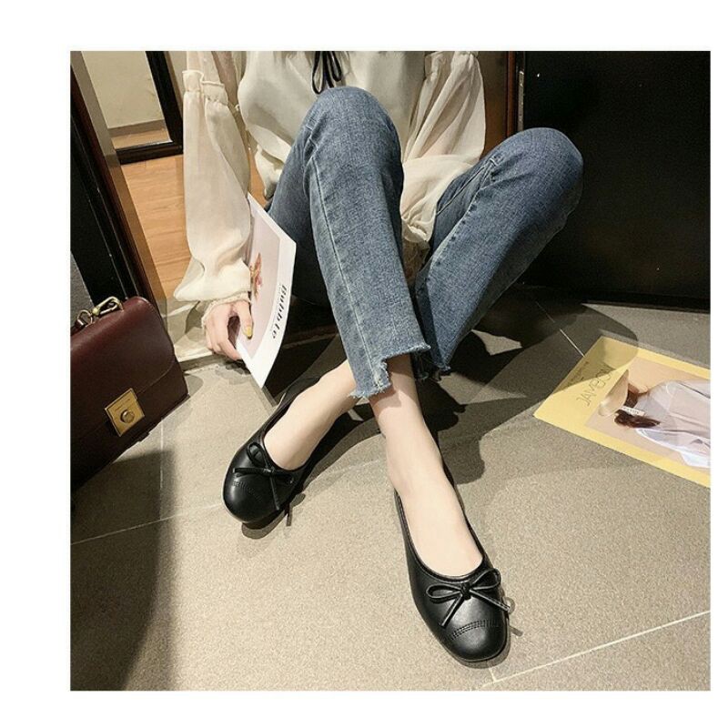 Giày búp bê nữ da trơn đế cao su chống trượt basic