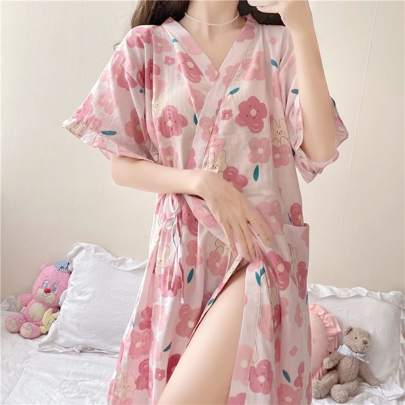 Bộ Đồ Ngủ Kimono Cotton Tay Ngắn Phong Cách Nhật Bản Dễ Thương Dành Cho Nữ | BigBuy360 - bigbuy360.vn