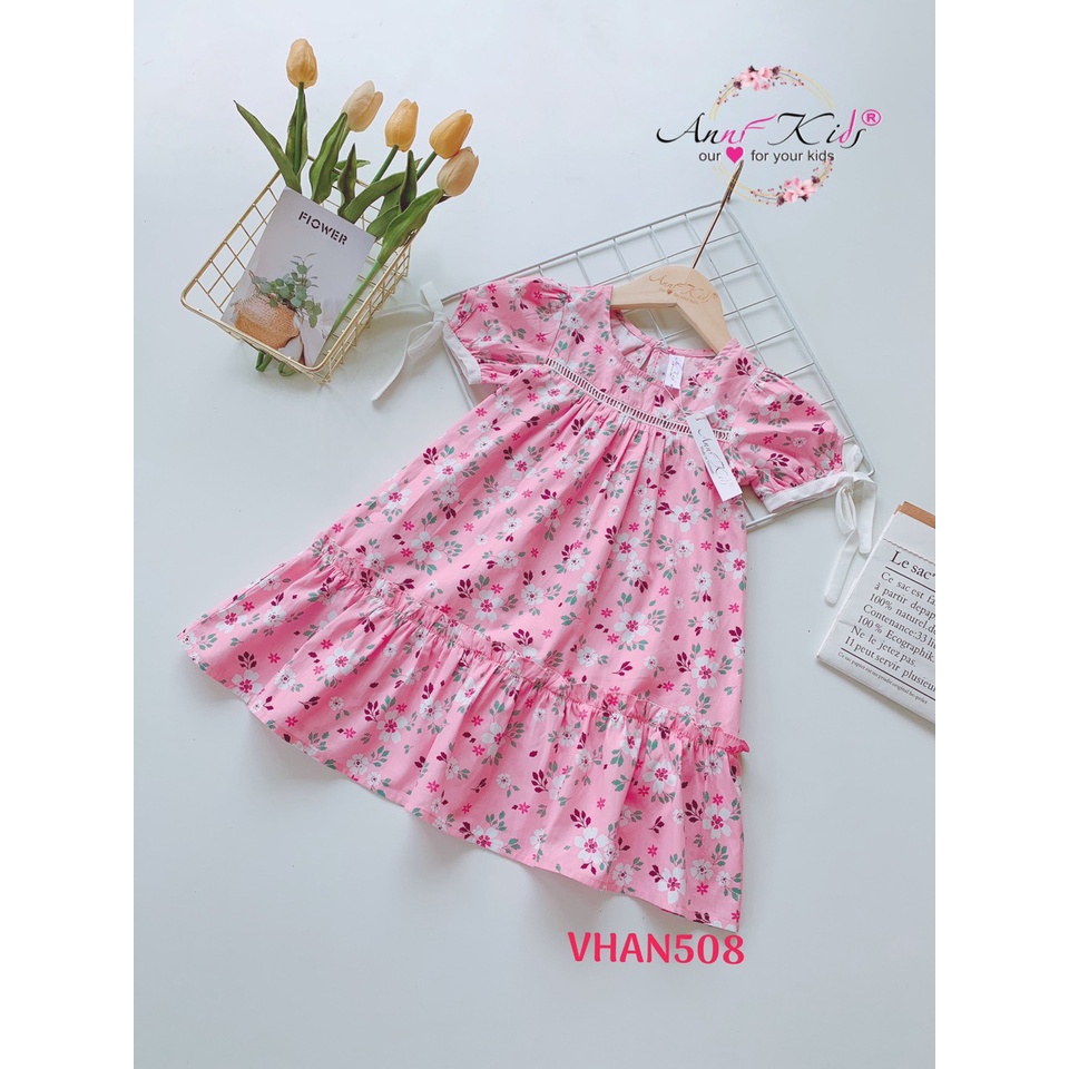 ĐẦM ĐUÔI CÁ REN NGỰC TAY BUỘC NƠ VẢI THÔ HOA TIỂU THƯ  BÉ GÁI 20-38KG