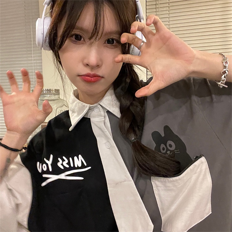 Áo Sơ Mi Cổ Polo Tay Ngắn Dáng Rộng In Họa Tiết Phong Cách Retro Mỹ Cho Nữ