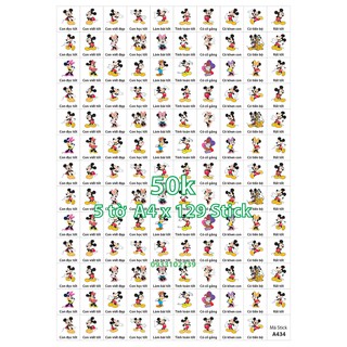Sticker khen chữ CHUỘT MICKEY 40k 5 tờ A4 x 129 Stick - Mã A434