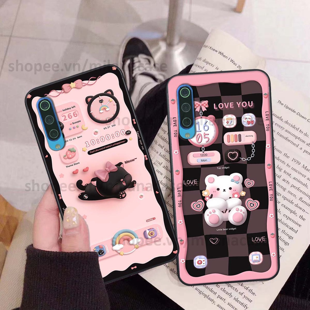 Ốp Xiaomi Mi 9 SE hình đồng hồ icon gấu mèo cute cực dễ thương ngộ nghĩnh