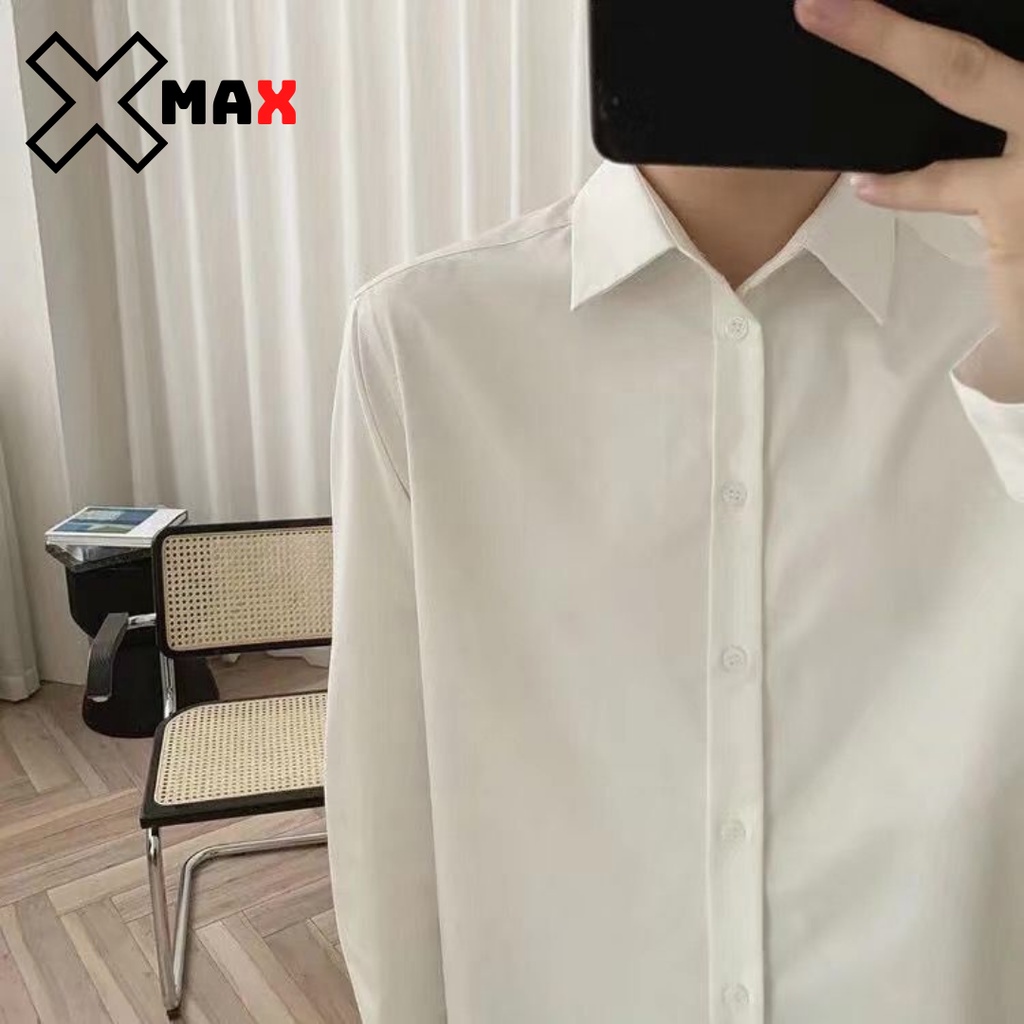 Áo sơ mi nam nữ dài tay unisex công sở form rộng basic trơn kiểu Hàn Quốc vải lụa mềm mại MAXSTORE B027