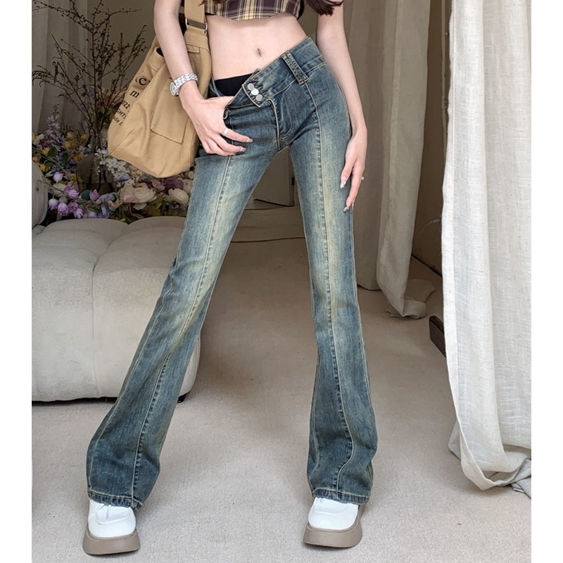 Quần Jeans Lưng Cao Thiết Kế Hợp Thời Trang Cho Nữ