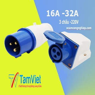 Ổ + phích cắm công nghiệp 3 chấu cố định 16A -220V ,3 chấu cố định  32A-220V-Ô CẮM ĐIỆN TÂM VIỆT
