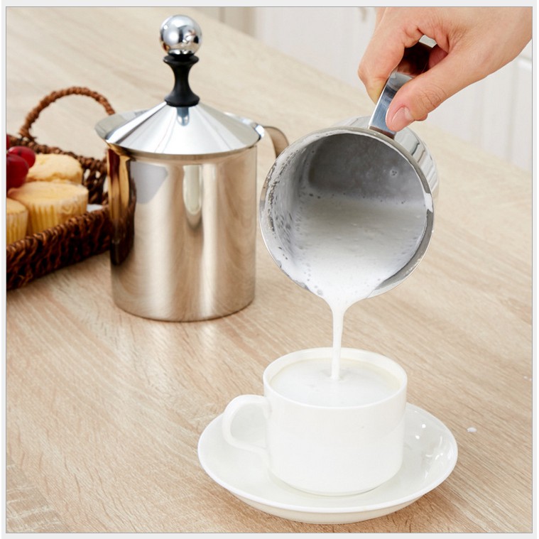 Ca đánh sữa lạnh latte 400ml - 800ml , inox 2 lớp lưới , tạo bọt sữa cầm tay (làm caphe bọt)