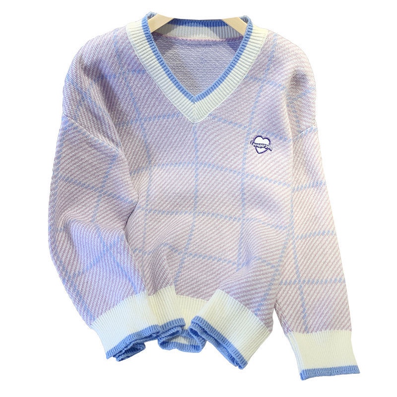 Áo Len Sáp Mềm Dày Dặn Cổ Chữ V Dáng Rộng Thêu Họa Tiết Thời Trang Thu Đông Cho Nữ