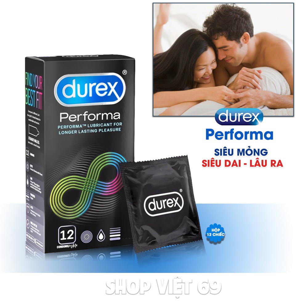 [CHÍNH HÃNG] BAO CAO SU DUREX PERFORMA HỘP 12 BAO, Chứa Chất Bôi Trơn giúp kéo dài thời gian quan hệ.