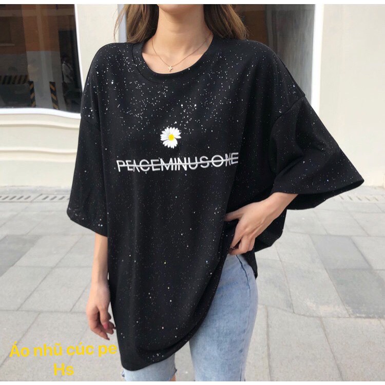 Unisex Áo Thun Nam Nữ Đẹp Oversize Cộc tay Nhũ Kim Tuyến Hoa Cúc Hot Trend-HươngSu