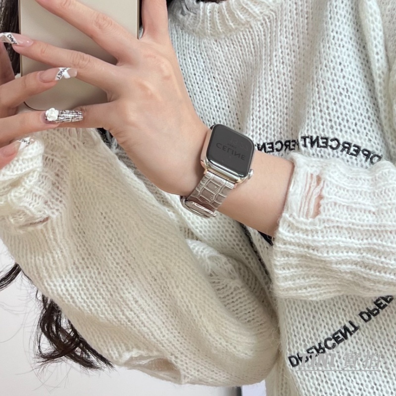 Dây Đeo Đồng Hồ Bằng Da Thật In Họa Tiết Cá Sấu 38mm 40mm 41mm 42mm 44mm 45mm Cho Apple Watch Series 7 6 5 4 3 2 1 SE
