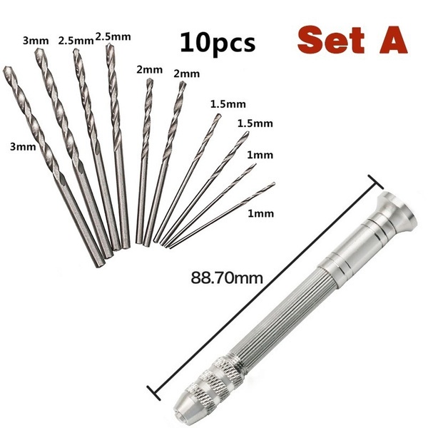 Máy Khoan Cầm Tay Mini Kèm 10 Mũi Khoan Xoắn Bằng Hợp Kim Thép Hợp Kim