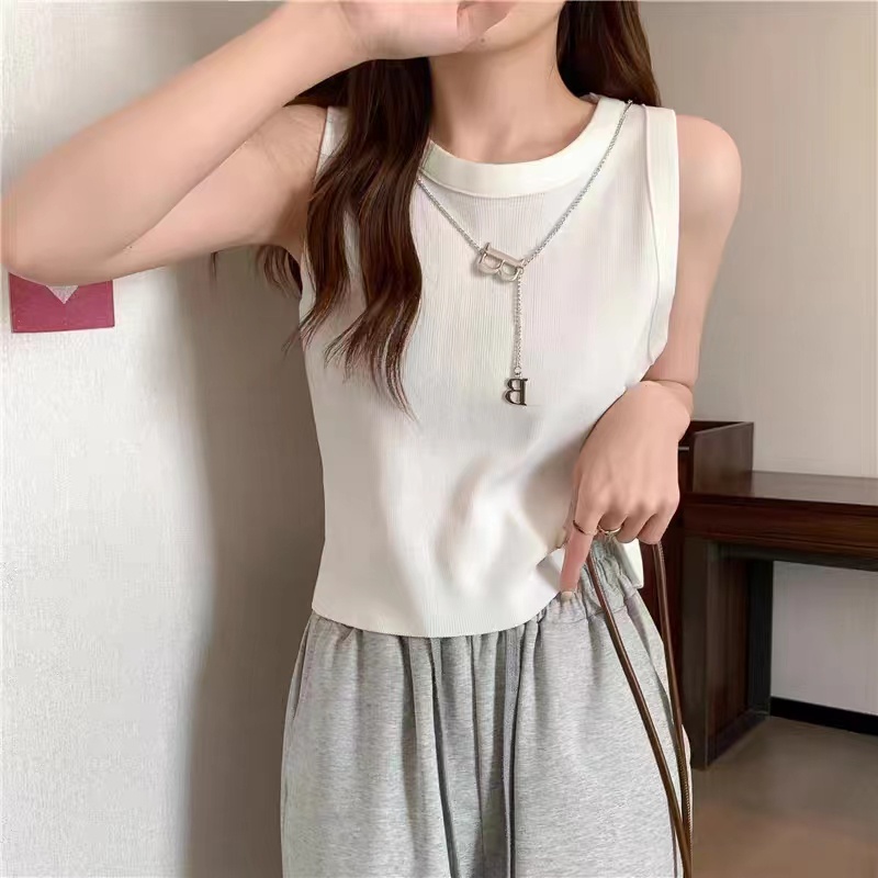 [Hana And Alice] Áo Dệt Kim Sát Nách Hở Rốn Lưng Cao Phối Dây Xích Gợi Cảm