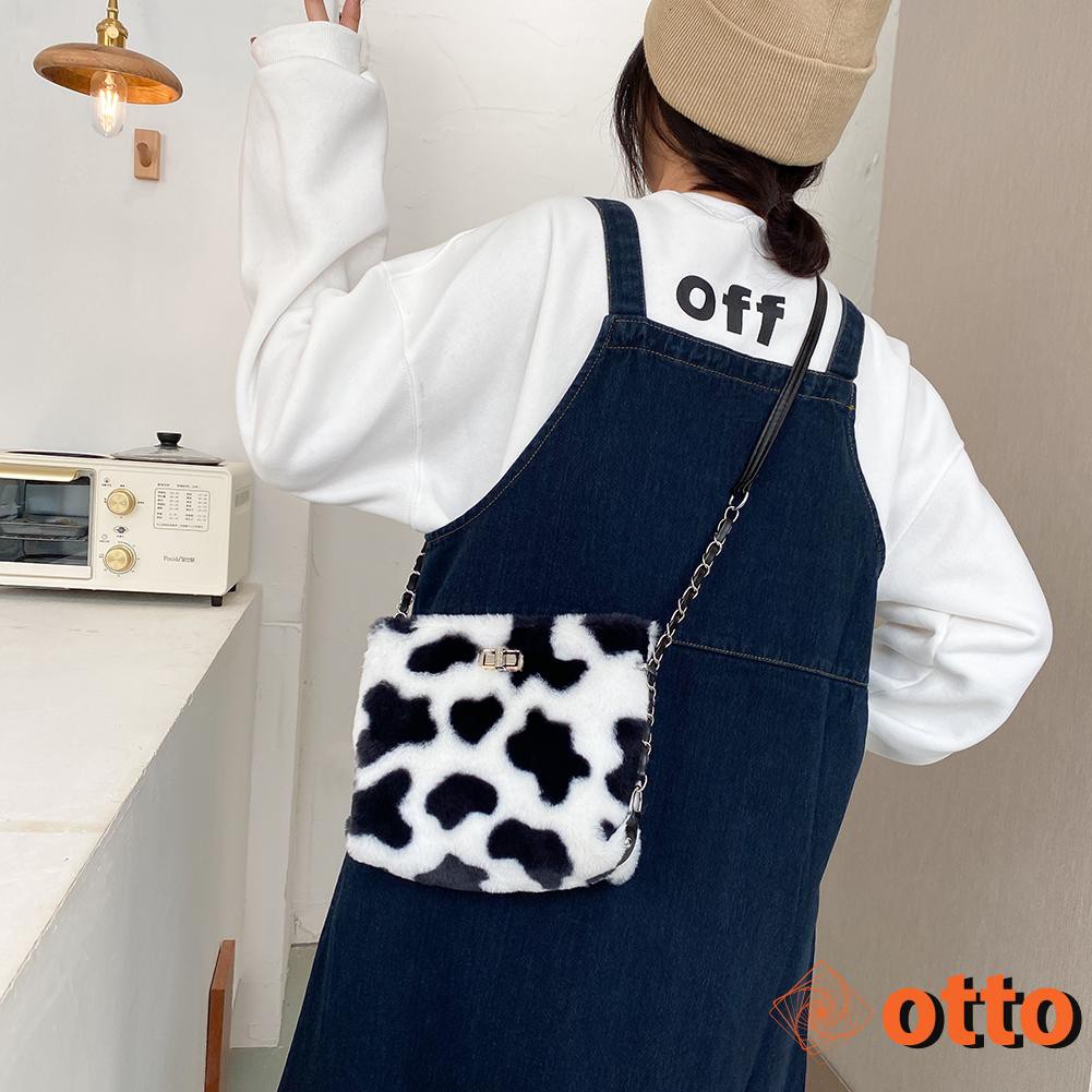 Fashion Daily Shoulder Messenger Bag Autumn Cow Pattern Top-handle Purse Women Street Zipper Handbag