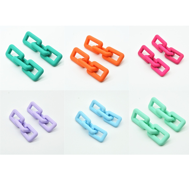 Khuyên Tai Chuỗi Xích Dày Nhiều Màu Hình Chữ Nhật