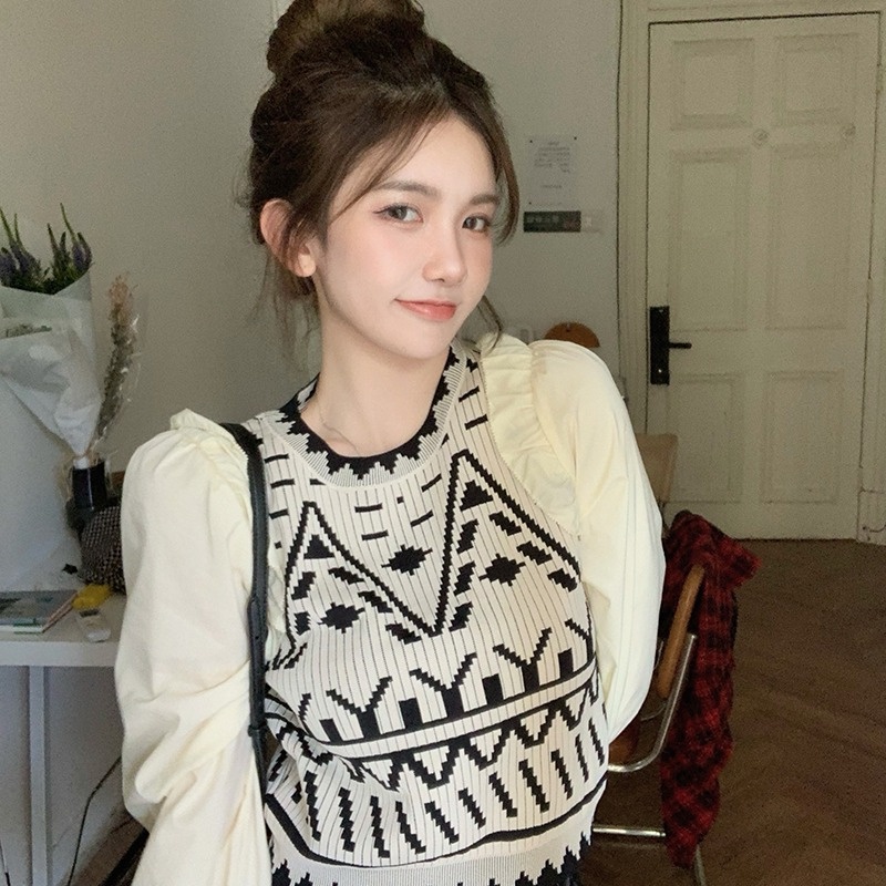 Áo len ZHELIHANGFEI tay dài lưng cao giả hai lớp thời trang năng động